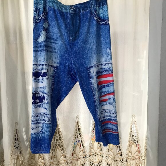 Plus Size  5XL American Flag Print Stretchy Light Leggings - Picture 7 of 7